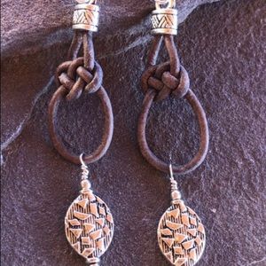 Handmade Coin Knotted Leather Drop Earrings